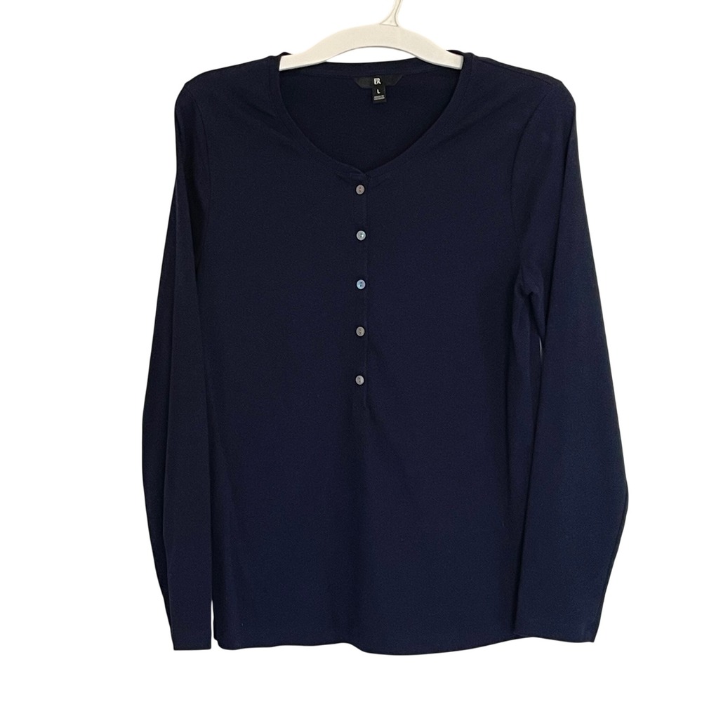 Banana Republic BR‎ Navy Blue Long Sleeve Henley Shirt Women's Size L